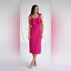 a new day Fuchsia Strapless Ruffle Midi Dress